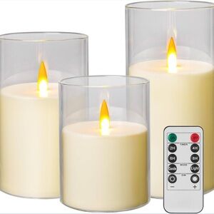 - NIB set of 3 Flickering Flameless Candles with Remote and Timer